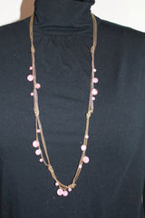 Gold Pink Beaded Necklace